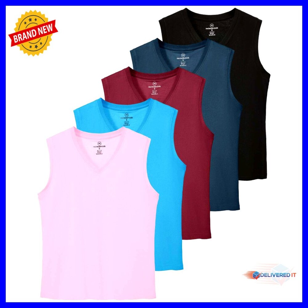 5-Pack 100% Cotton V-Neck Sleeveless Tank Tops, Plus Size Available